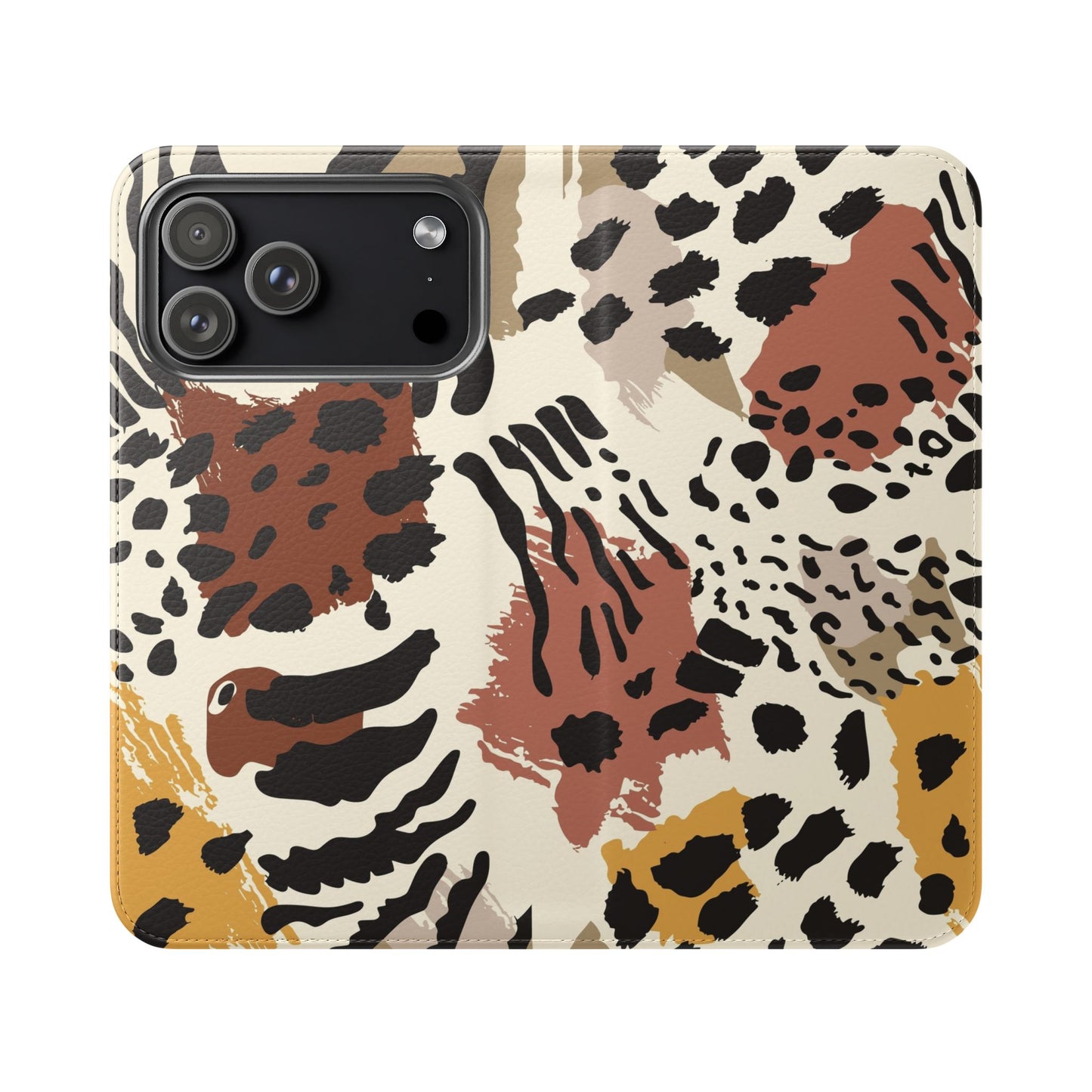 Leopard Patchwork Flip Wallet Case with Card Slots
