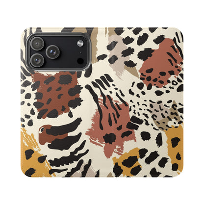 Leopard Patchwork Flip Wallet Case with Card Slots