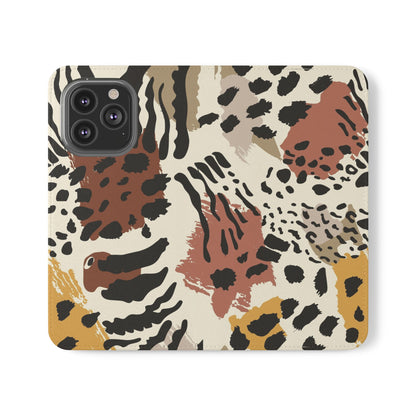 Leopard Patchwork Flip Wallet Case with Card Slots