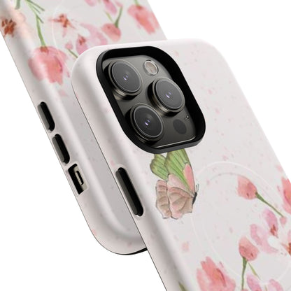 Floral Butterfly Magnetic Phone Case – Pink Wildflower Shockproof Cover