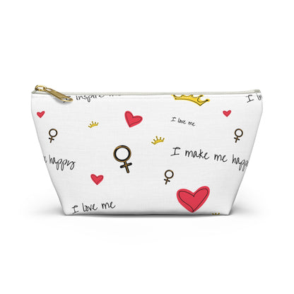 Self-Love Accessory Pouch — 'I Love Me' Cosmetic Bag with Hearts & Venus Symbols