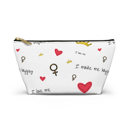 Self-Love Accessory Pouch — 'I Love Me' Cosmetic Bag with Hearts & Venus Symbols