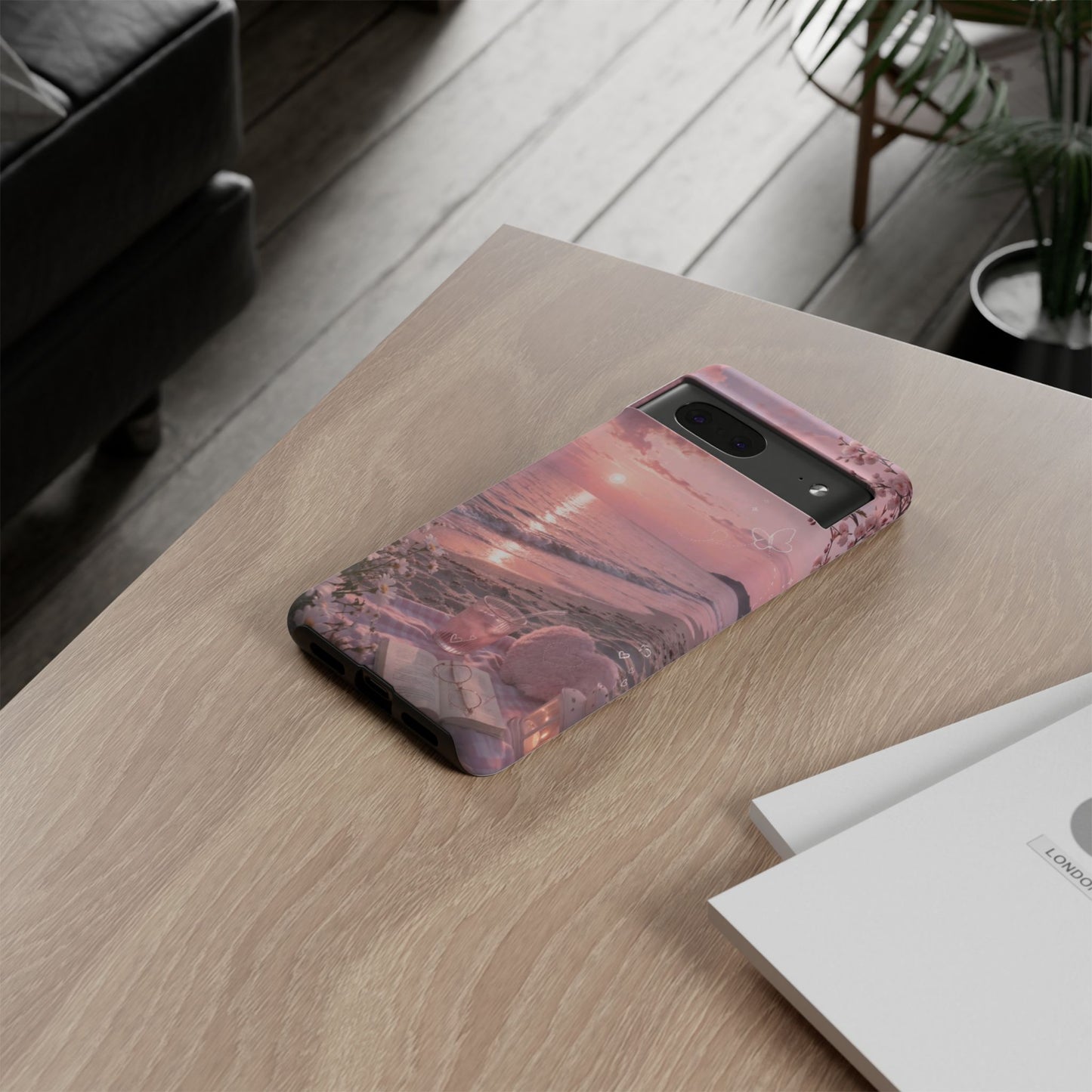 Pink Sunset Beach Phone Case "Romantic Seaside"