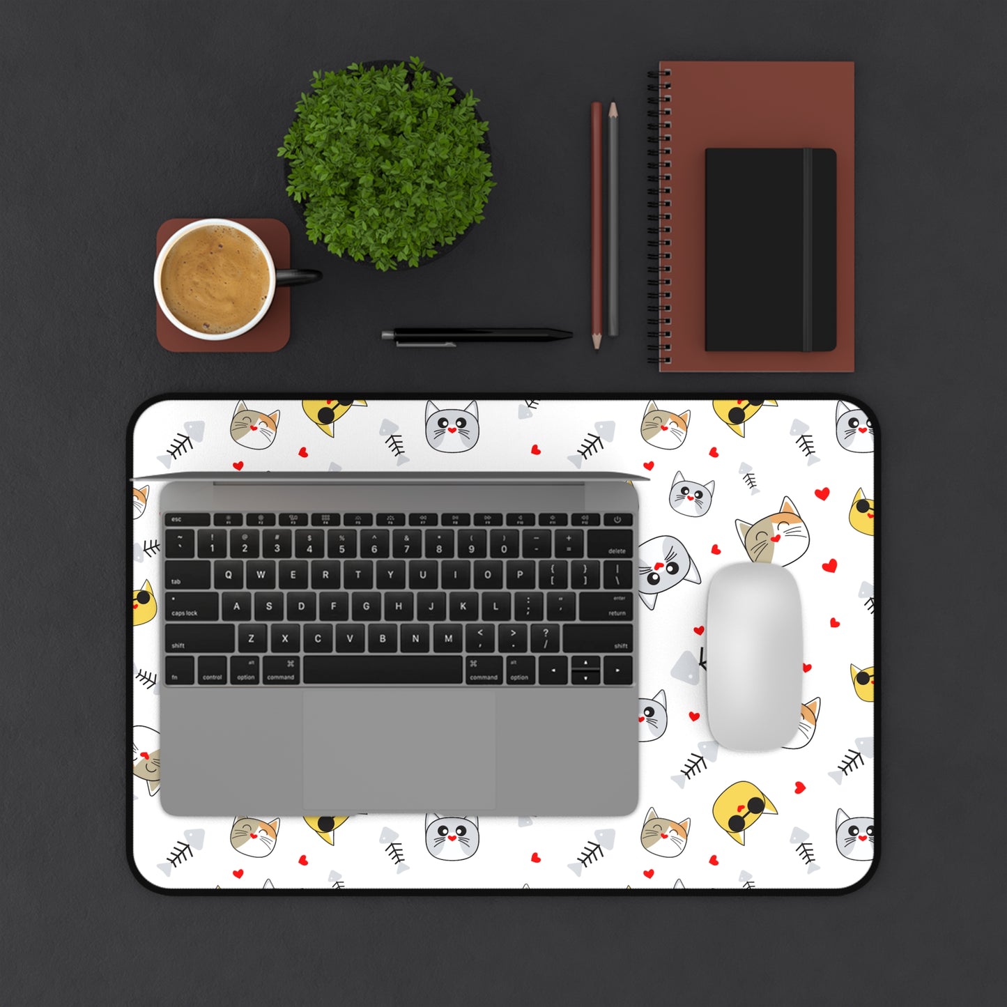 Cute Cat Faces Desk Mat — Playful Cat Pattern Mouse Pad for Home Office