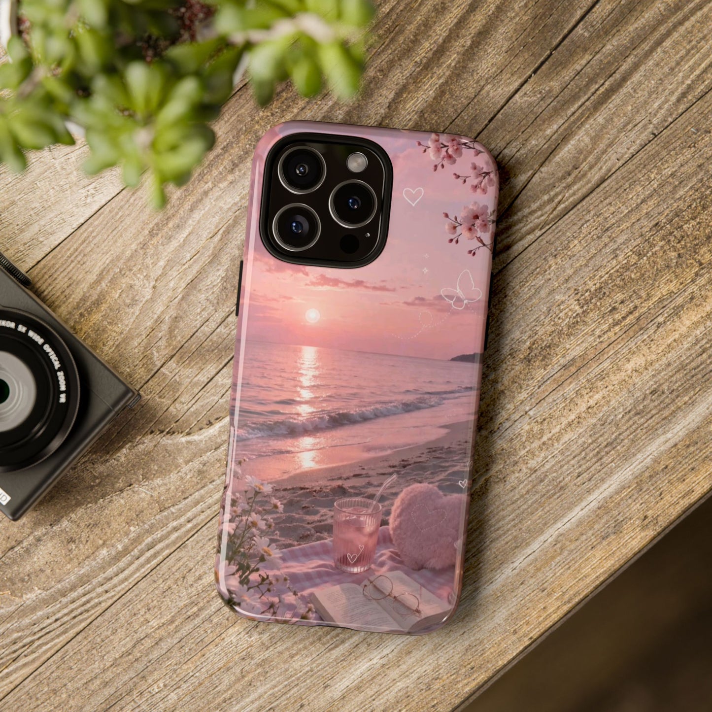 Pink Sunset Beach Phone Case "Romantic Seaside"