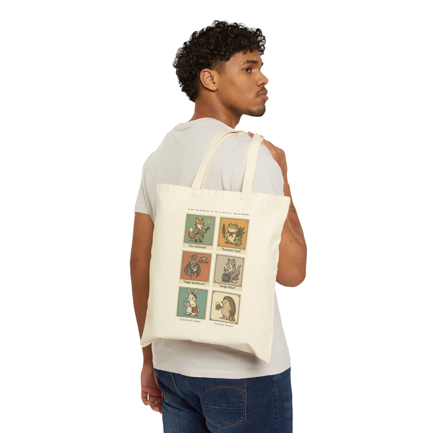 Vintage Woodland Animal Patchwork Tote Bag - Aesthetic Cotton Shoulder Book Bag for School & Shopping