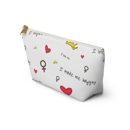 Self-Love Accessory Pouch — 'I Love Me' Cosmetic Bag with Hearts & Venus Symbols