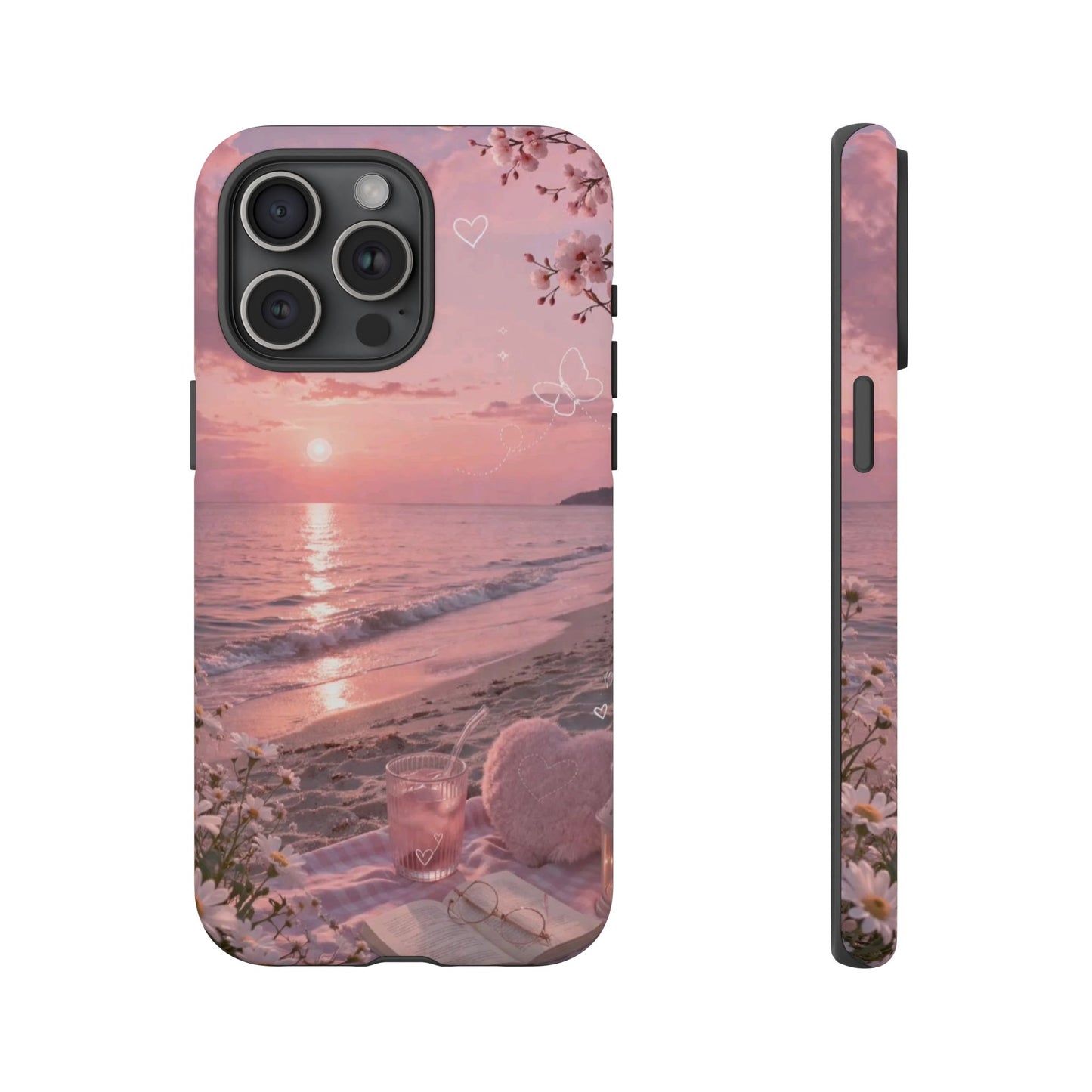 Pink Sunset Beach Phone Case "Romantic Seaside"