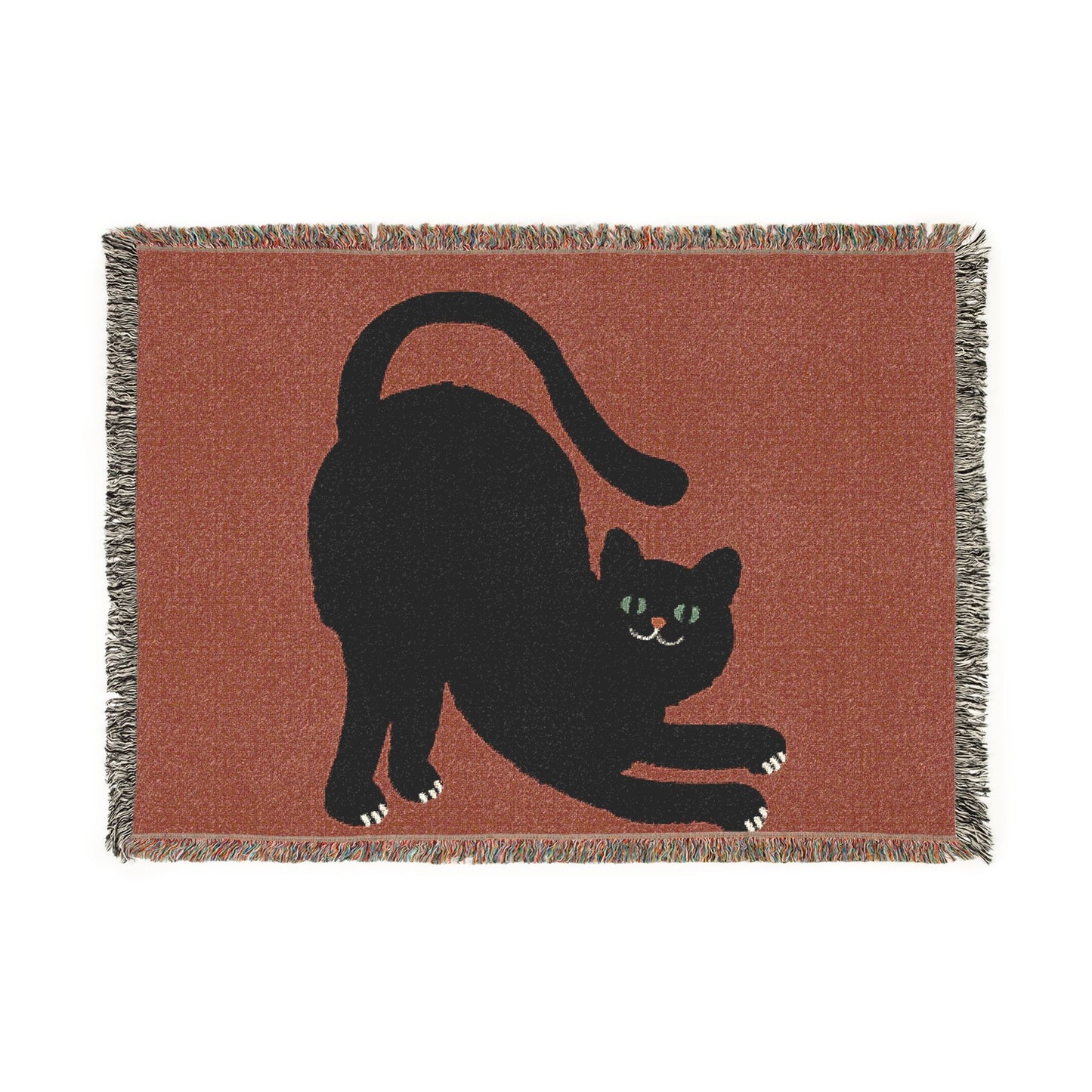 Woven Blanket — Stretching Black Cat Throw Blanket (Cozy Halloween & Cat Lover Gift)