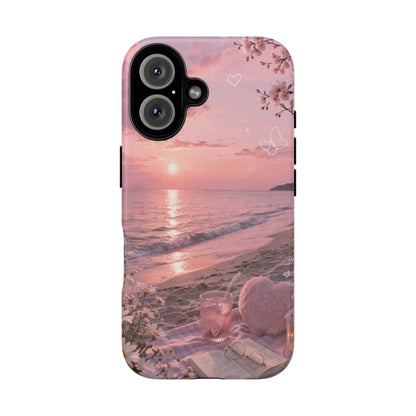 Pink Sunset Beach Phone Case "Romantic Seaside"