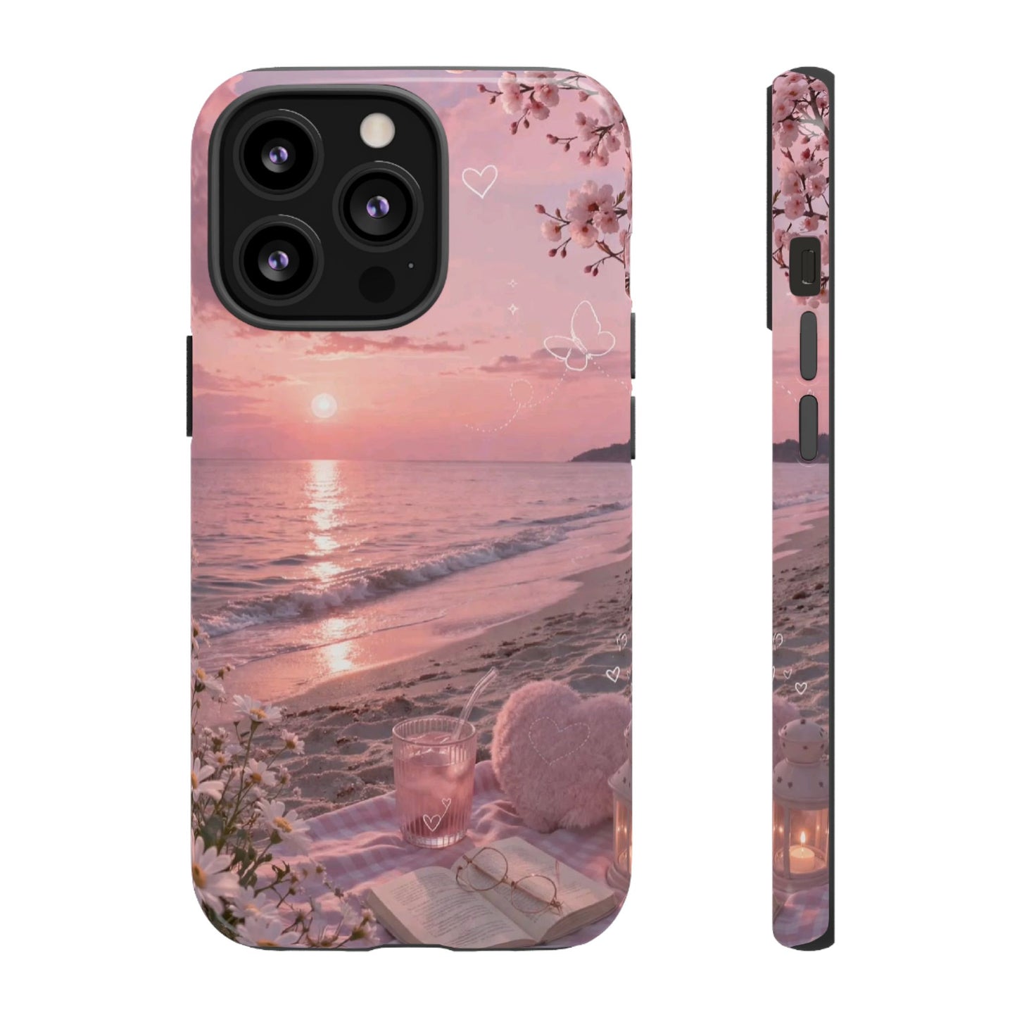Pink Sunset Beach Phone Case "Romantic Seaside"