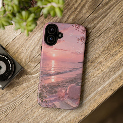 Pink Sunset Beach Phone Case "Romantic Seaside"