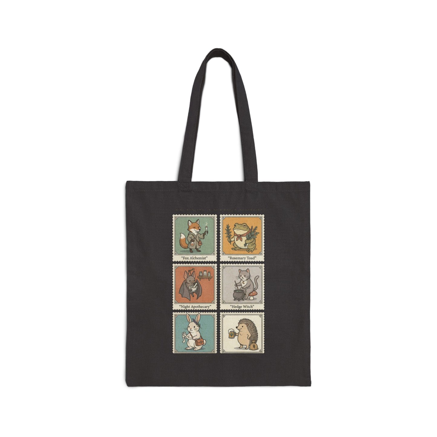 Vintage Woodland Animal Patchwork Tote Bag - Aesthetic Cotton Shoulder Book Bag for School & Shopping