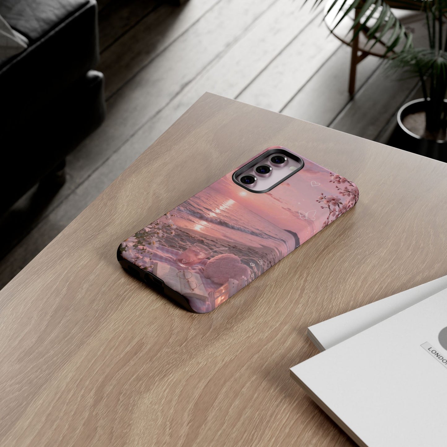 Pink Sunset Beach Phone Case "Romantic Coastal"