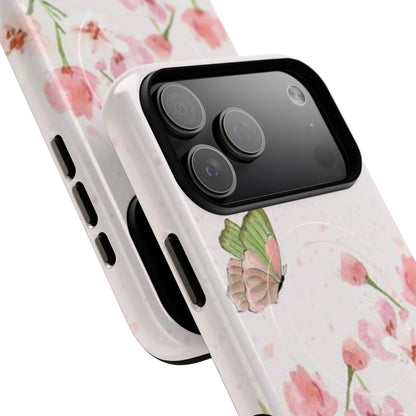 Floral Butterfly Magnetic Phone Case – Pink Wildflower Shockproof Cover