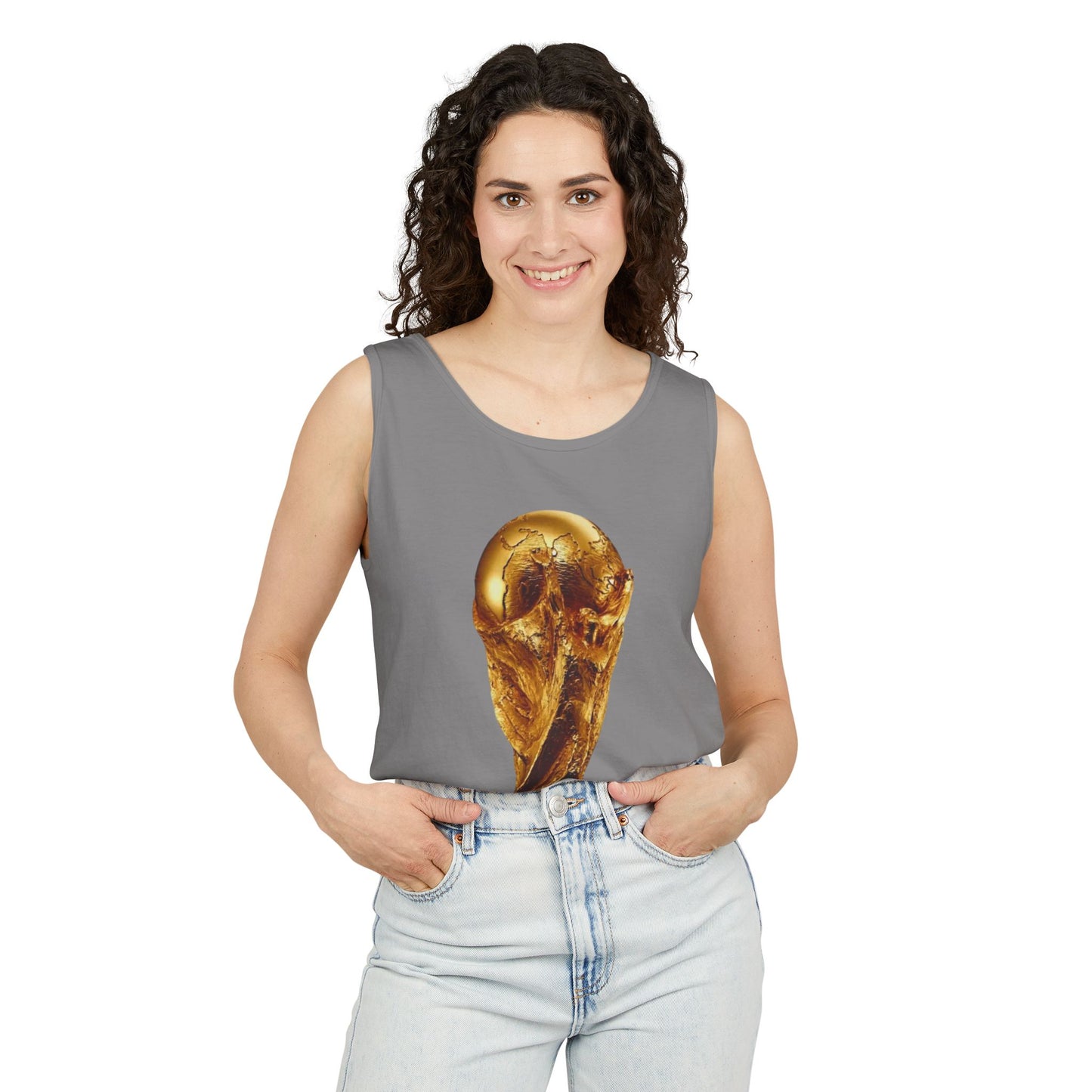 World Cup Trophy Tank Top — Gold FIFA Cup Soccer Fan Shirt