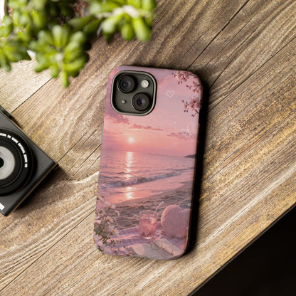 Pink Sunset Beach Phone Case "Romantic Seaside"