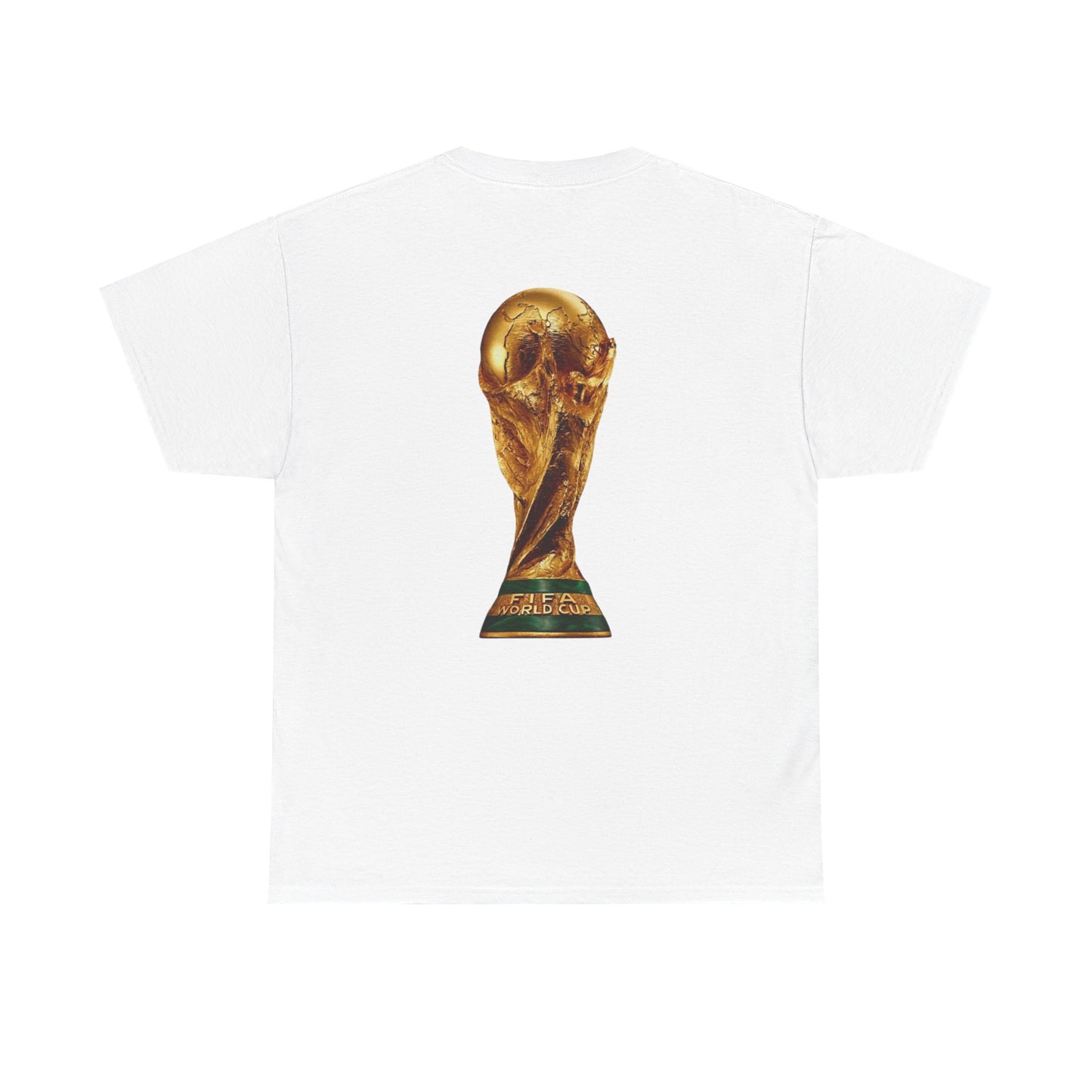 T-Shirt — American Flag Front & World Cup Trophy Back Patriotic Soccer Tee