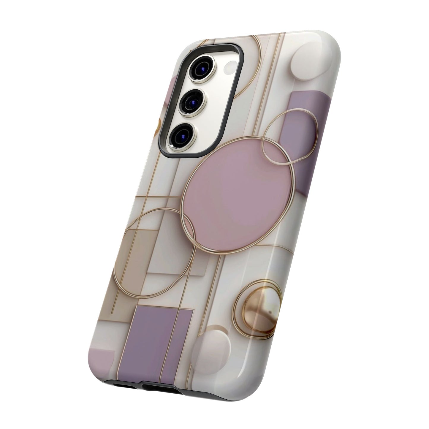 Geometric Pastel Tough Phone Case – Pink & Gold Abstract Circles