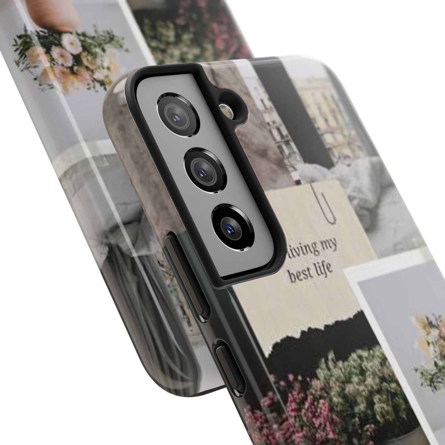 Inspirational Floral Phone Case – Cover with "Just Living My Best Life"