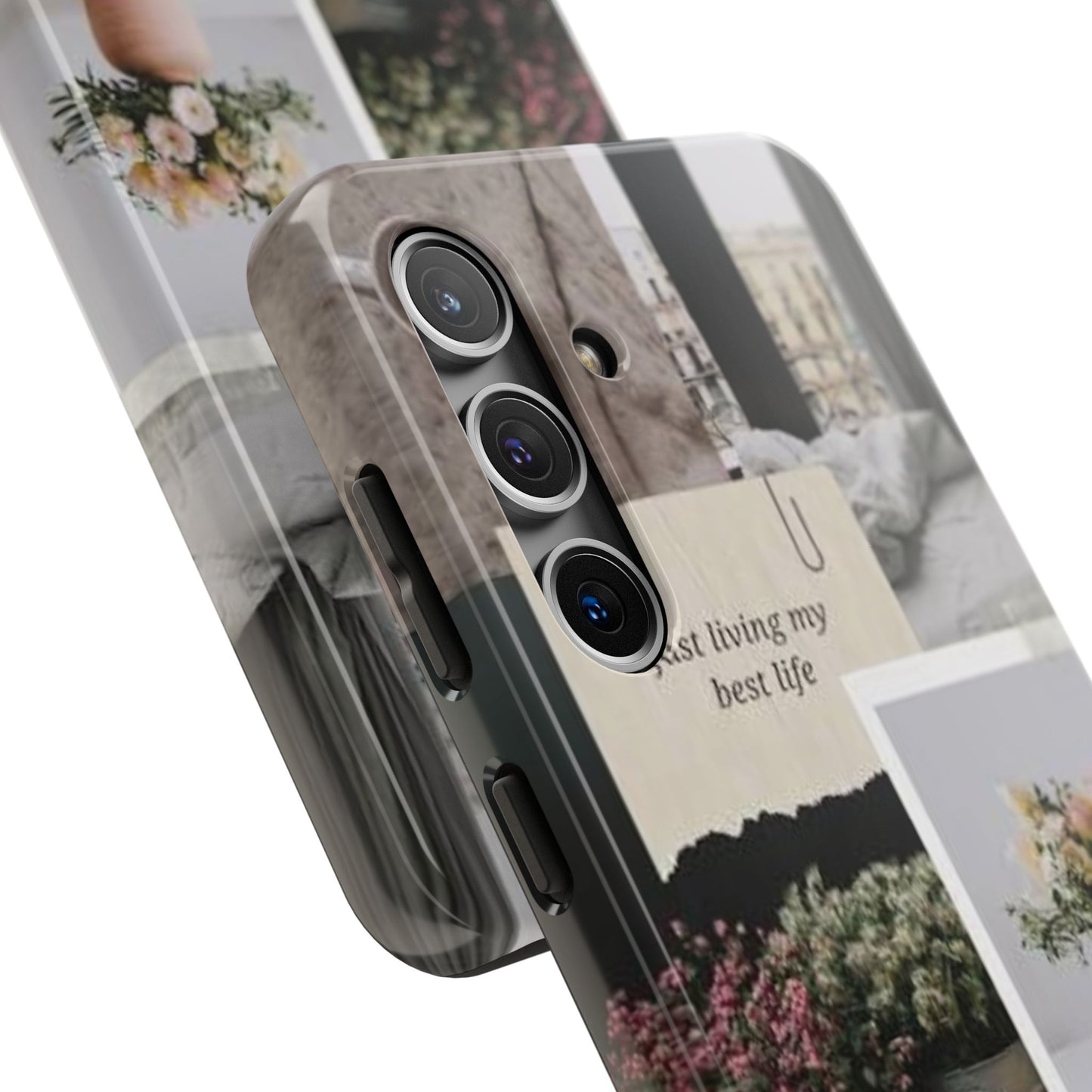 Inspirational Floral Phone Case – Cover with "Just Living My Best Life"