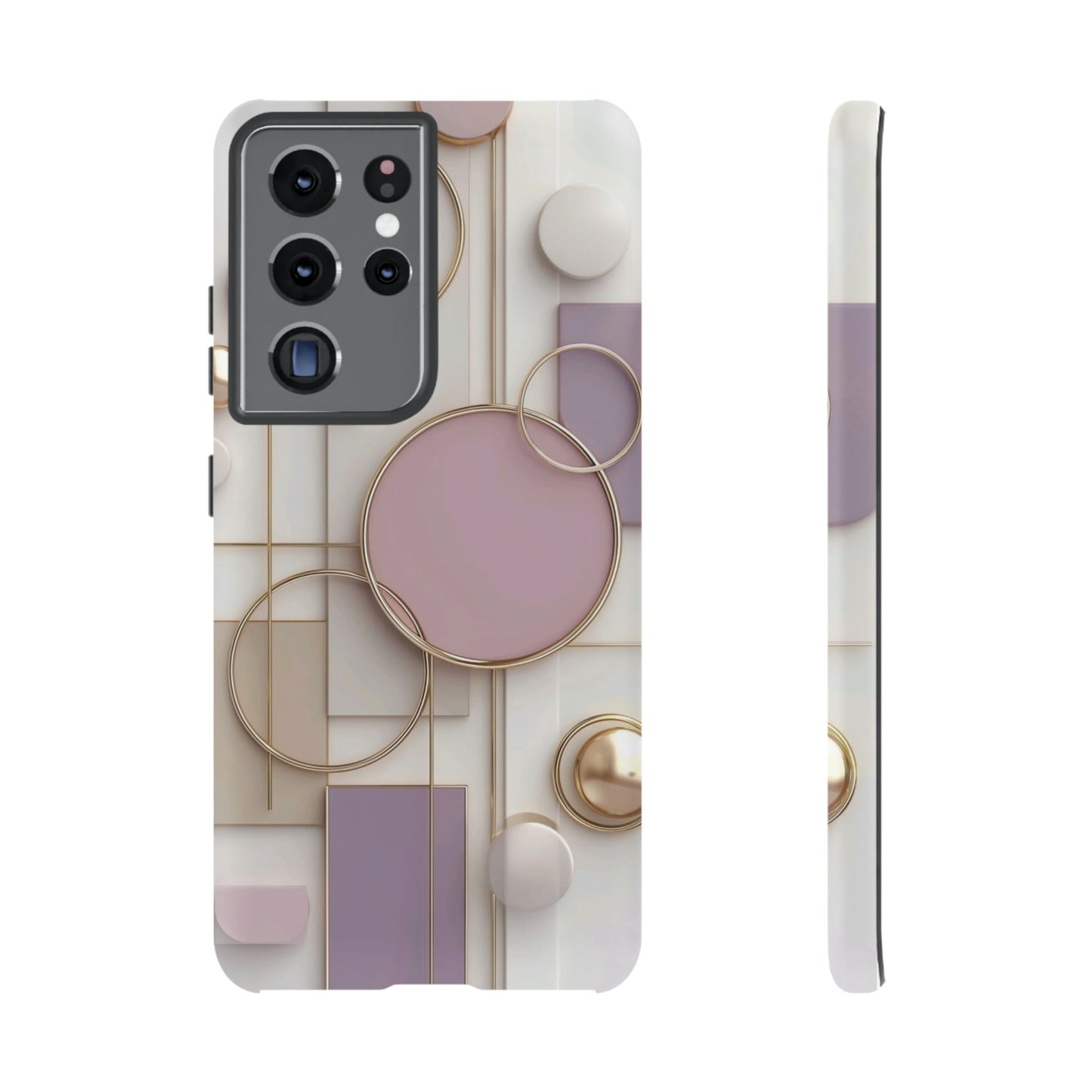 Geometric Pastel Tough Phone Case – Pink & Gold Abstract Circles