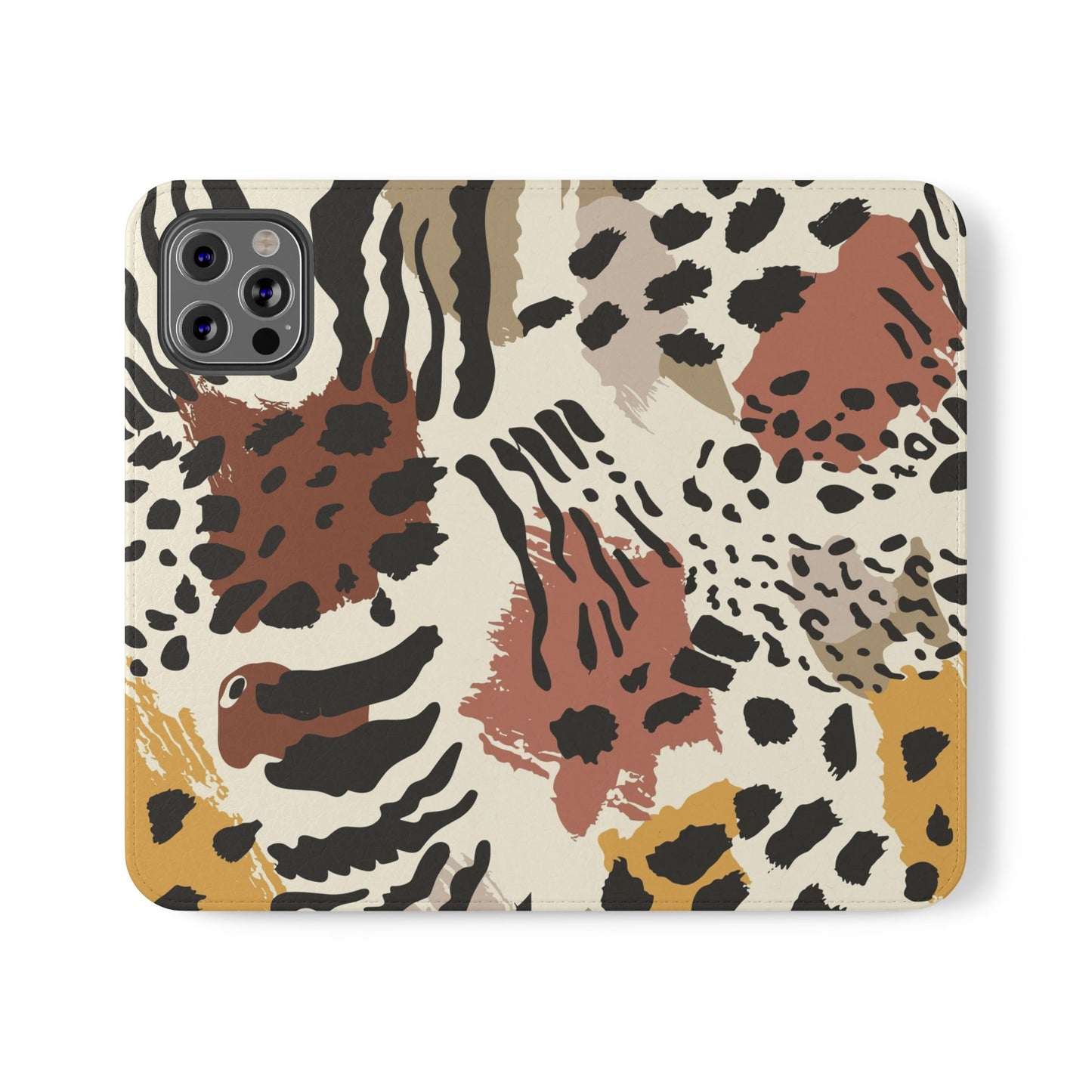 Leopard Patchwork Flip Wallet Case with Card Slots
