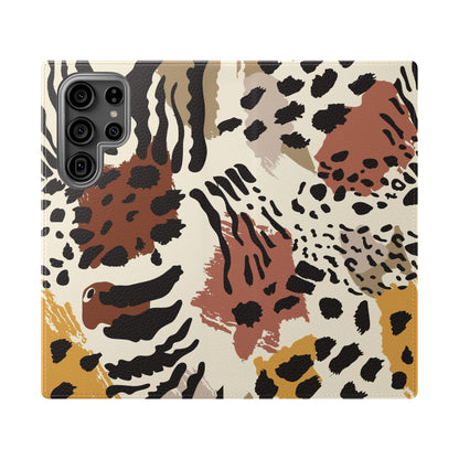 Leopard Patchwork Flip Wallet Case with Card Slots