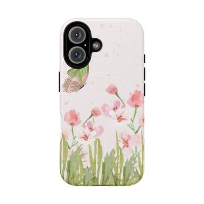 Floral Butterfly Magnetic Phone Case – Pink Wildflower Shockproof Cover