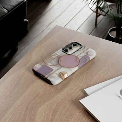 Geometric Pastel Tough Phone Case – Pink & Gold Abstract Circles