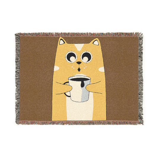 Cozy Cat Coffee Woven Blanket