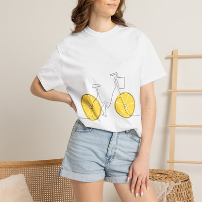 Lemon Wheel Bike T-Shirt — Citrus Bicycle Graphic  Coton Tee