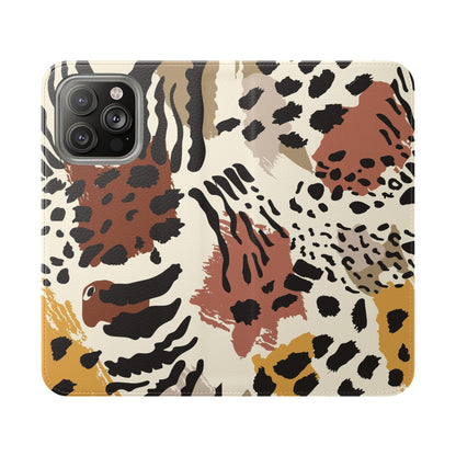 Leopard Patchwork Flip Wallet Case with Card Slots