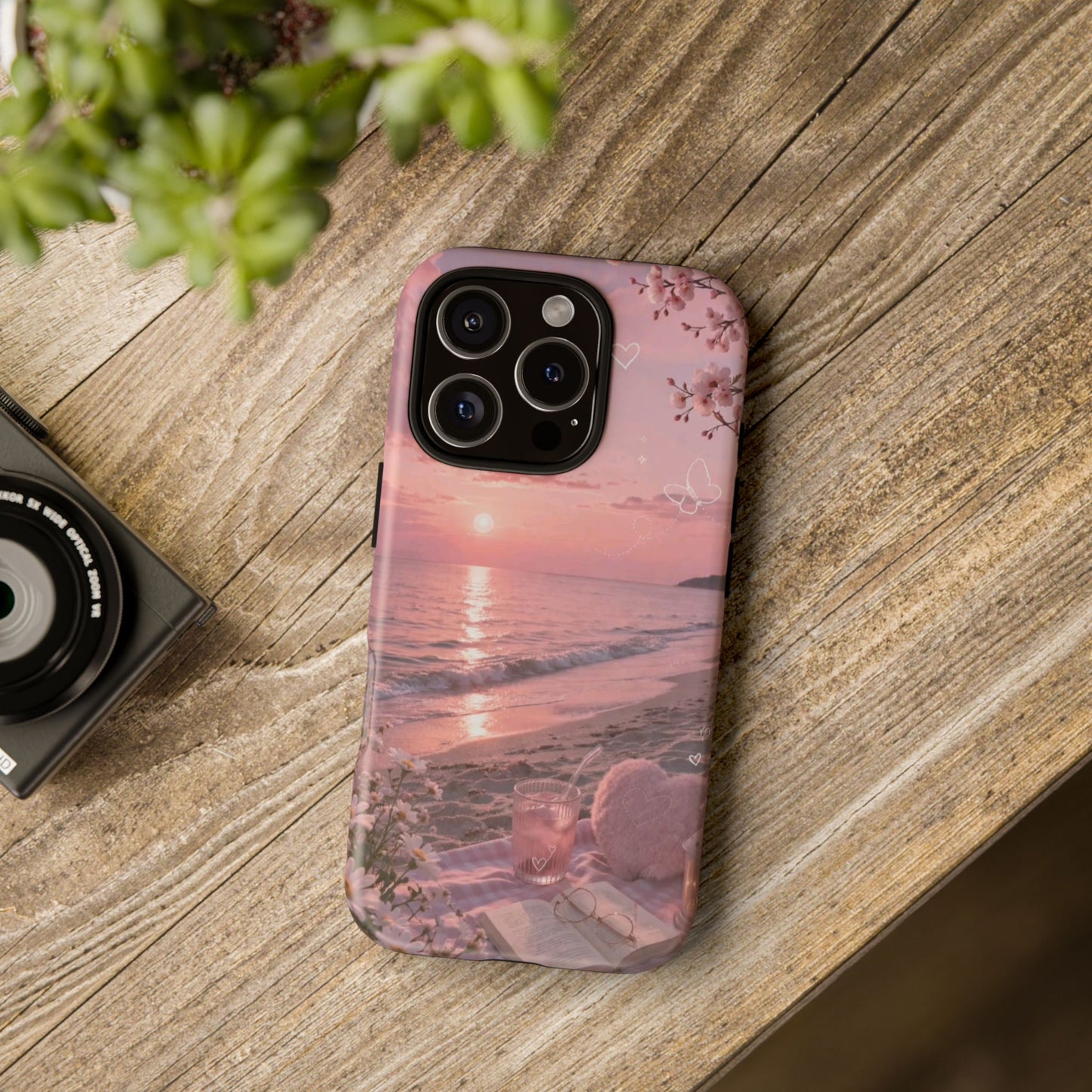 Pink Sunset Beach Phone Case "Romantic Seaside"