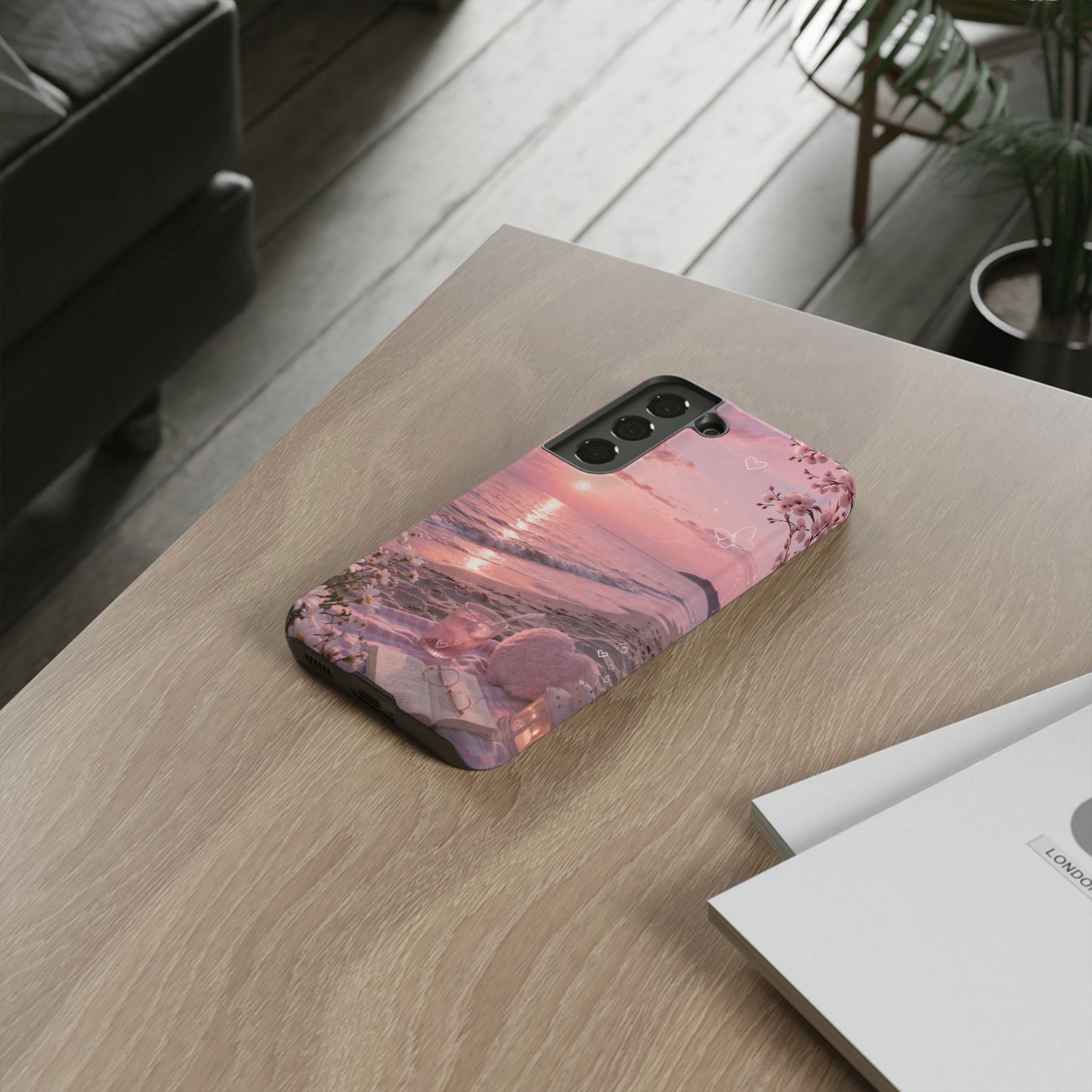 Pink Sunset Beach Phone Case "Romantic Coastal"