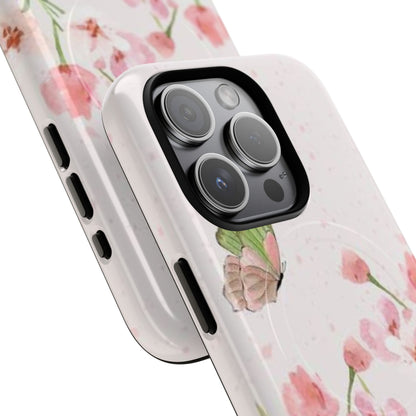 Floral Butterfly Magnetic Phone Case – Pink Wildflower Shockproof Cover
