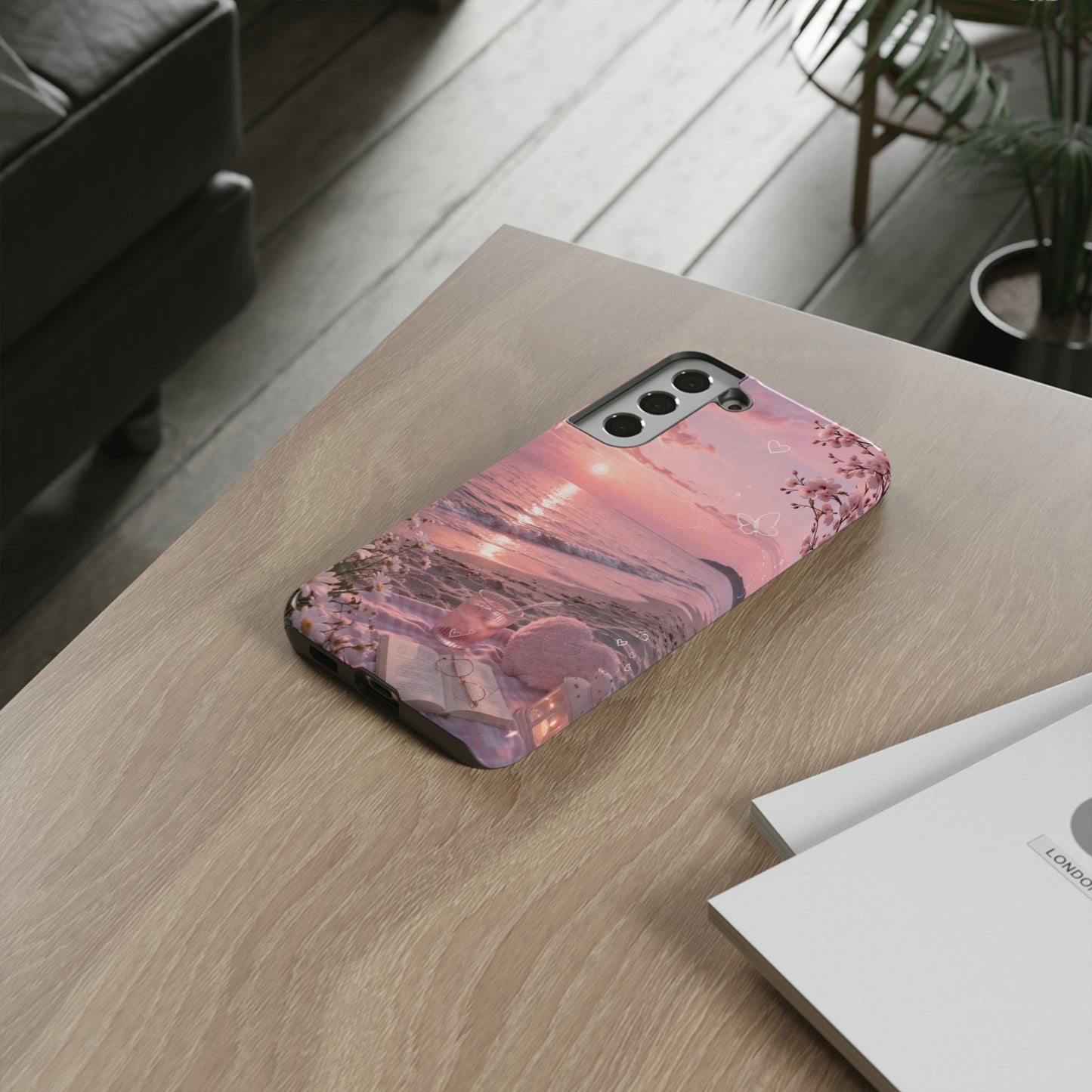 Pink Sunset Beach Phone Case "Romantic Coastal"