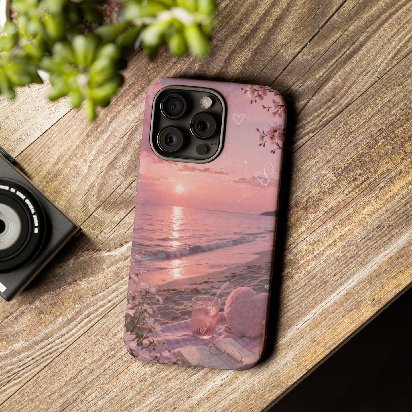 Pink Sunset Beach Phone Case "Romantic Seaside"