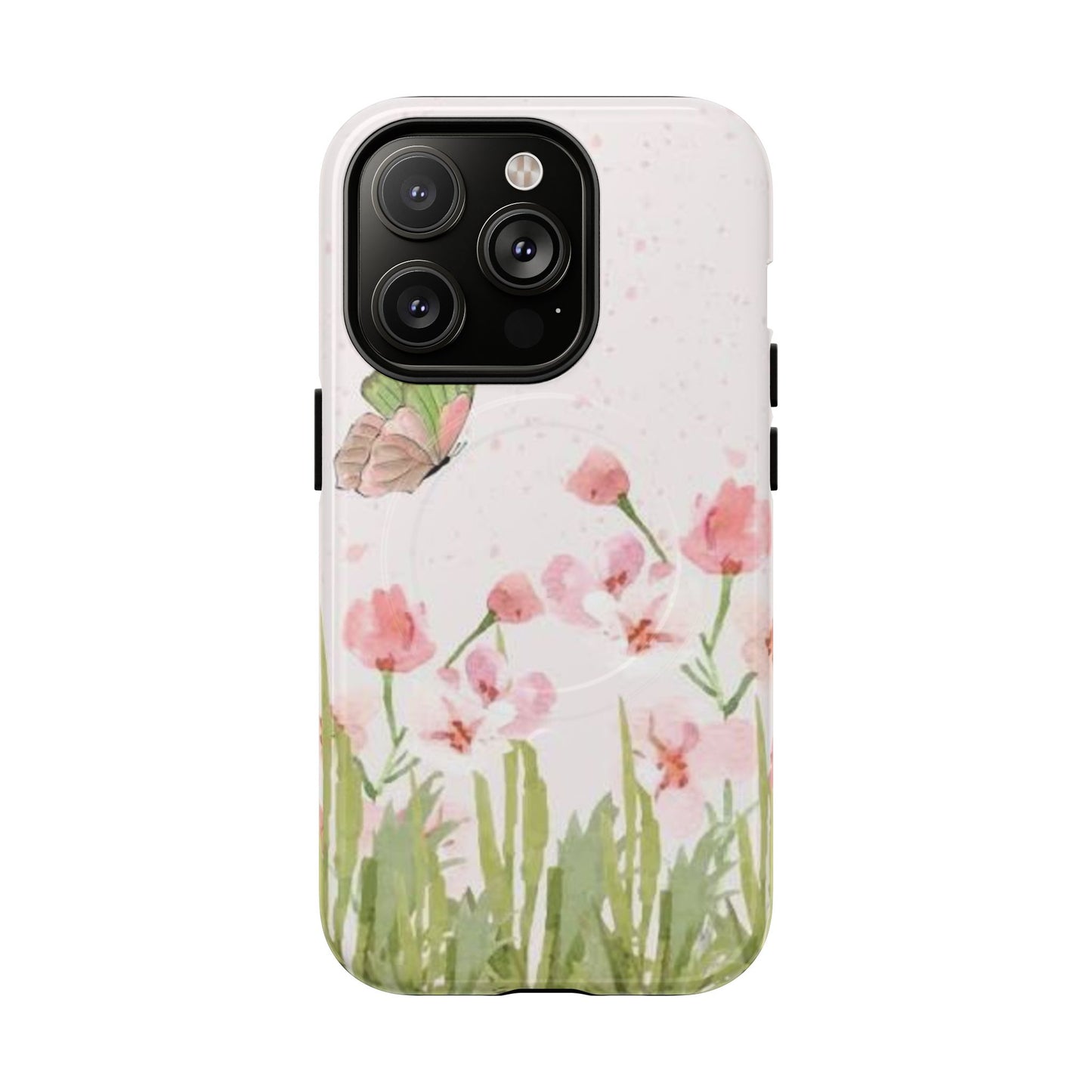 Floral Butterfly Magnetic Phone Case – Pink Wildflower Shockproof Cover