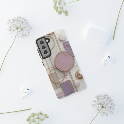 Geometric Pastel Tough Phone Case – Pink & Gold Abstract Circles