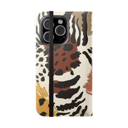 Leopard Patchwork Flip Wallet Case with Card Slots