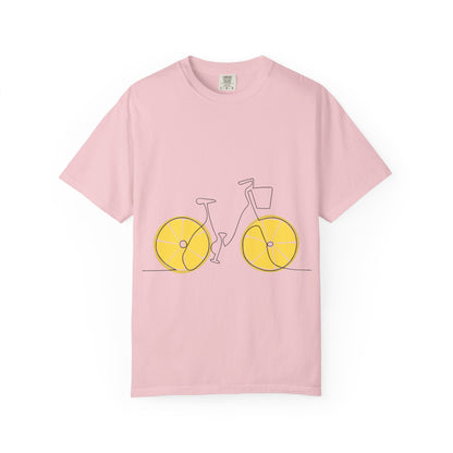 Lemon Wheel Bike T-Shirt — Citrus Bicycle Graphic  Coton Tee