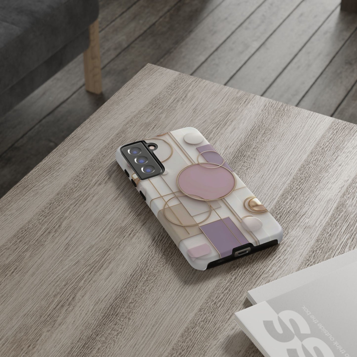 Geometric Pastel Tough Phone Case – Pink & Gold Abstract Circles