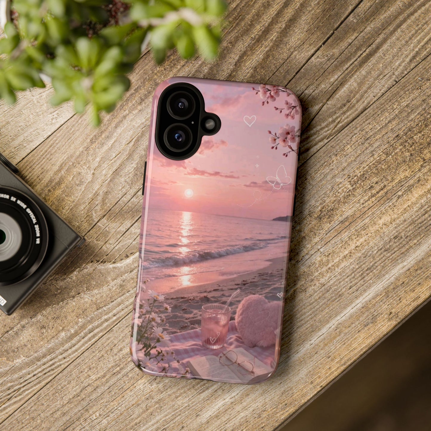 Pink Sunset Beach Phone Case "Romantic Seaside"