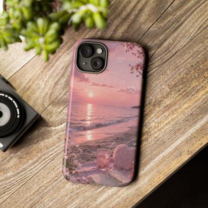 Pink Sunset Beach Phone Case "Romantic Seaside"