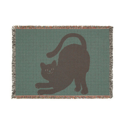 Woven Blanket — Stretching Black Cat Throw Blanket (Cozy Halloween & Cat Lover Gift)