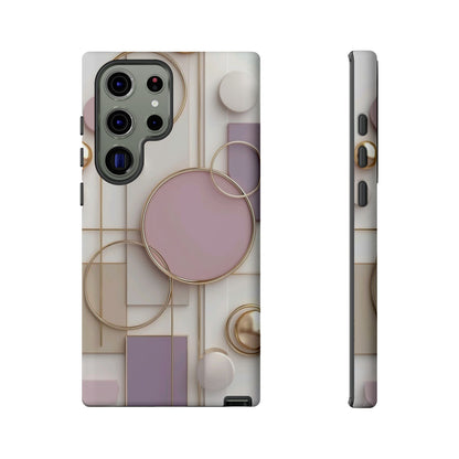 Geometric Pastel Tough Phone Case – Pink & Gold Abstract Circles
