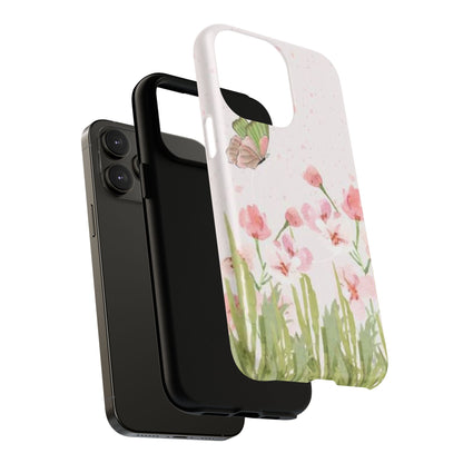 Floral Butterfly Magnetic Phone Case – Pink Wildflower Shockproof Cover