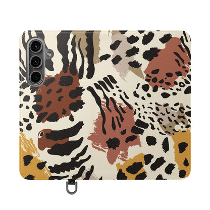 Leopard Patchwork Flip Wallet Case with Card Slots