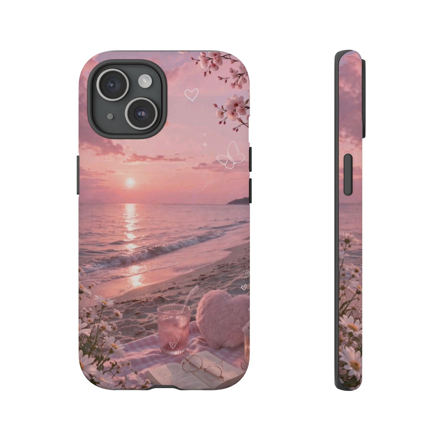 Pink Sunset Beach Phone Case "Romantic Seaside"